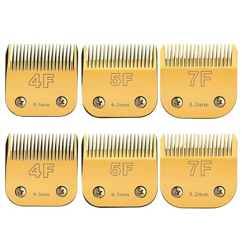 Sodaer Size 7FC/5FC/4FC Detachable Pet Dog Grooming Clipper Blades Set,Compatible with Andis,Oster A5,Wahl KM Series Clippers,Cut Length 1/8"(3.2mm) to 3/8”(9.5mm),6 Pack-Gold - Image 1