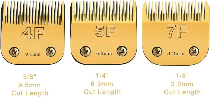Sodaer Size 7FC/5FC/4FC Detachable Pet Dog Grooming Clipper Blades Set,Compatible with Andis,Oster A5,Wahl KM Series Clippers,Cut Length 1/8"(3.2mm) to 3/8”(9.5mm),6 Pack-Gold - Image 2
