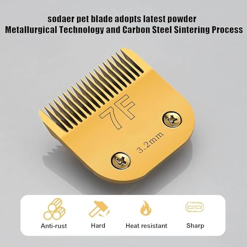 Sodaer Size 7FC/5FC/4FC Detachable Pet Dog Grooming Clipper Blades Set,Compatible with Andis,Oster A5,Wahl KM Series Clippers,Cut Length 1/8"(3.2mm) to 3/8”(9.5mm),6 Pack-Gold - Image 3