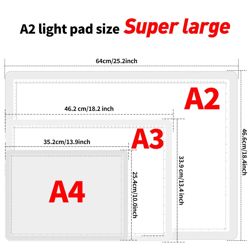 TOHETO A2 Light Pad 25.2''x18.4'', Large Magnetic LED Light Board for Diamond Painting, 3-Color Modes Light Box for Tracing, 6-Level & Stepless Dimmerable Diamond Art Light Table for Drawing,Sketching - Image 2