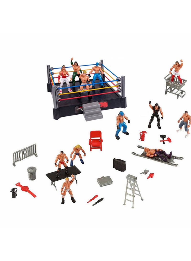 Contains 12 Wrestler Doll Sets And Accessories, Four-Corner Ring Scene Model Toys  - Image 2