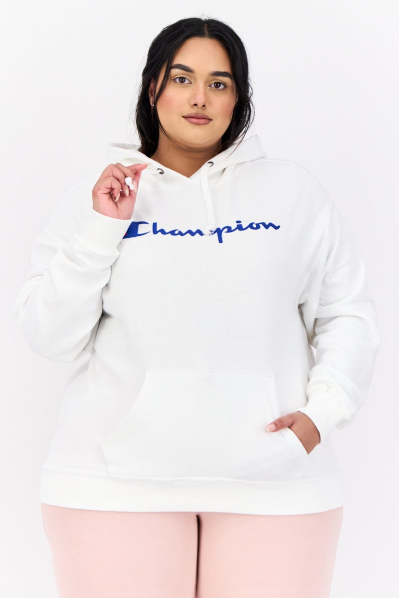 Champion Women Plus Size Long Sleeves Outdoor Hoodie, White  - Image 1