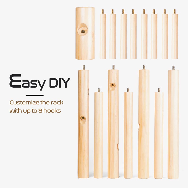 Freyawin Solid Wooden Coat Rack Freestanding, New Zealand Pine Coat Tree with 8 Hooks & 3 Adjustable Sizes for Coats, Hats, Handbags and Scarves, Space Saving for Entryway/Office/Bedroom (Nature) - Image 5