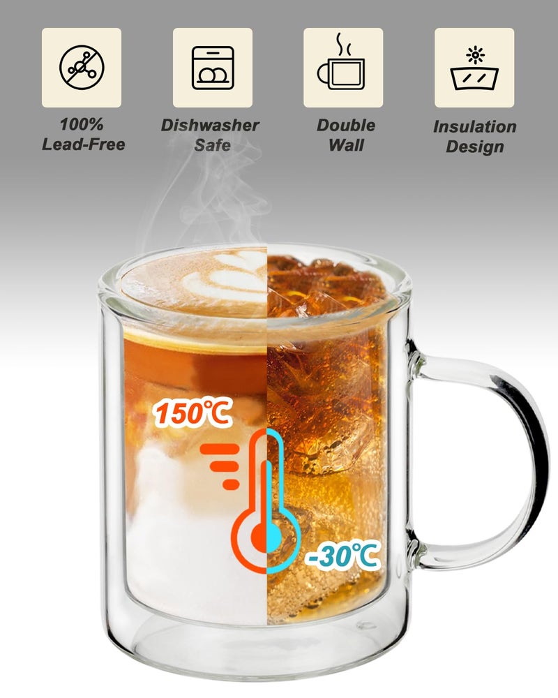 LIBWYS 12oz Double Wall Coffee Mugs (4-Pack) - Insulated Borosilicate Glass Cups with Handle for Espresso, Cappuccino, Latte - Heat Resistant, Dishwasher Safe Hot/Cold Beverage Glasses 350ml - Image 4