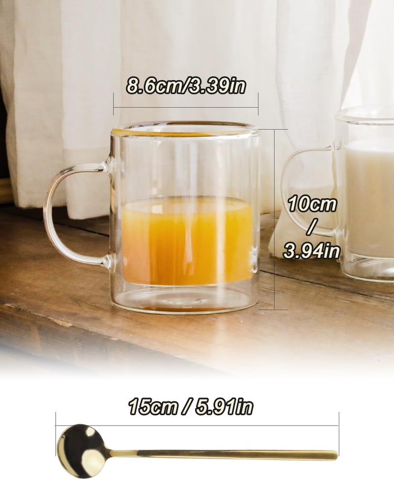 LIBWYS 12oz Double Wall Coffee Mugs (4-Pack) - Insulated Borosilicate Glass Cups with Handle for Espresso, Cappuccino, Latte - Heat Resistant, Dishwasher Safe Hot/Cold Beverage Glasses 350ml - Image 3