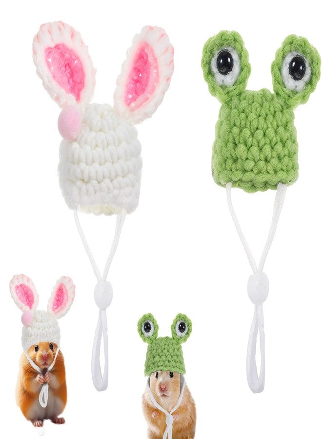 Ymapinc 2pcs Hamster Clothes, Rat Hats for Chickens Small Animal Apparel Hand Knitted Photo Props for Hamsters Dutch Pigs Snakes- Frog & Bunny Style with Adjustable Strap - Image 1