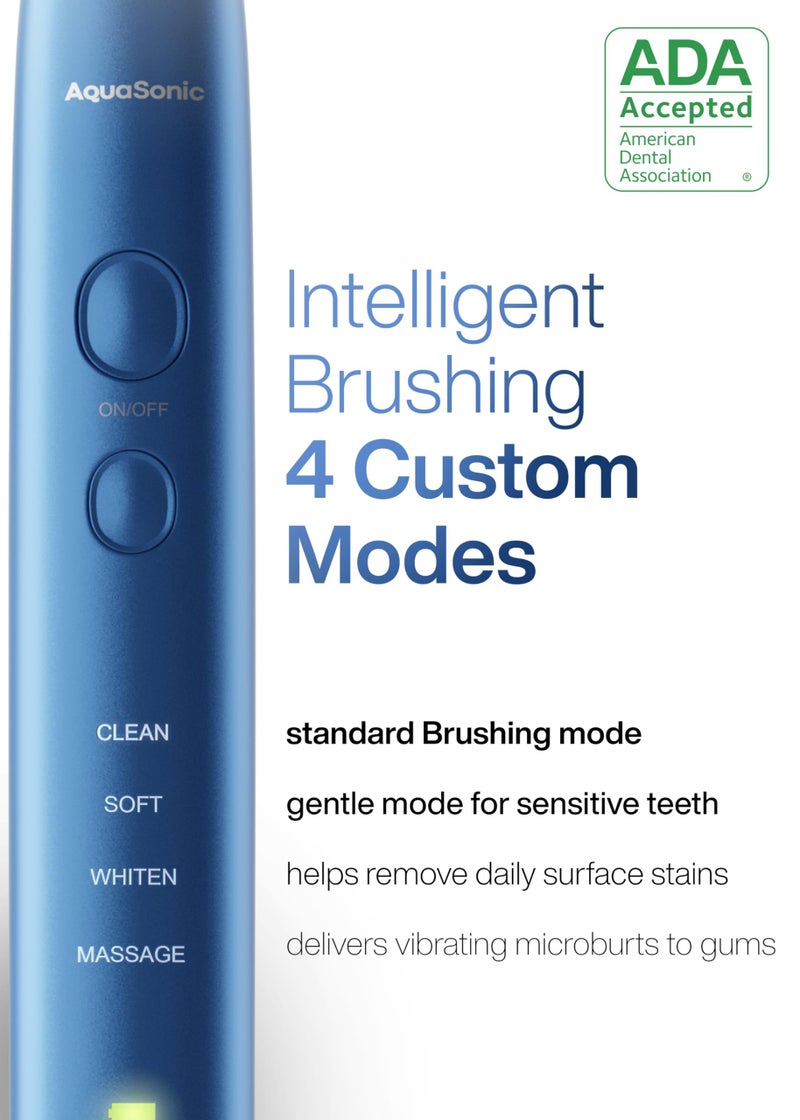Aquasonic Vibe Series Ultra-Whitening Toothbrush – ADA Accepted Electric Toothbrush - 8 Brush Heads & Travel Case – 40,000 VPM Motor & Wireless Charging - 4 Modes w Smart Timer – Sapphire Blue - Image 4
