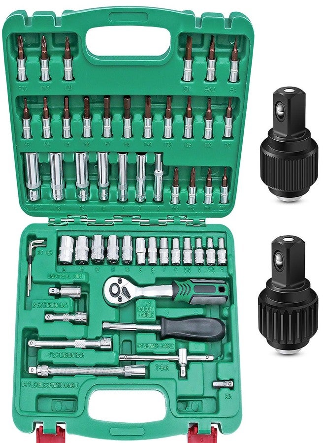 NewShark 53 Pieces 1/4 inch Drive Socket Ratchet Wrench Set, with Bit Socket Set Metric and Extension Bar for Auto Repairing and Household, with Storage Case,with 72 Tooth Reversible Ratchets - Image 1