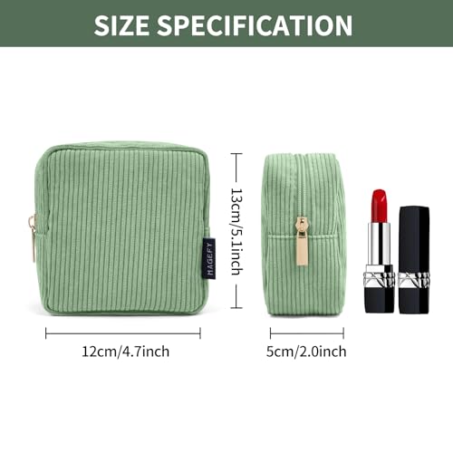 MAGEFY Small Makeup Bag Mini Cosmetics Bag Makeup Bag for Purse Corduroy Cute Cosmetic Pouch for Women with Slip-in Pockets (Green) - Image 3