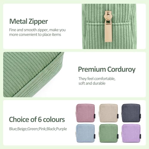 MAGEFY Small Makeup Bag Mini Cosmetics Bag Makeup Bag for Purse Corduroy Cute Cosmetic Pouch for Women with Slip-in Pockets (Green) - Image 4