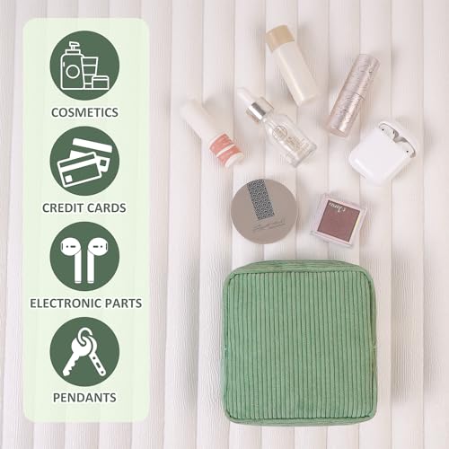 MAGEFY Small Makeup Bag Mini Cosmetics Bag Makeup Bag for Purse Corduroy Cute Cosmetic Pouch for Women with Slip-in Pockets (Green) - Image 5