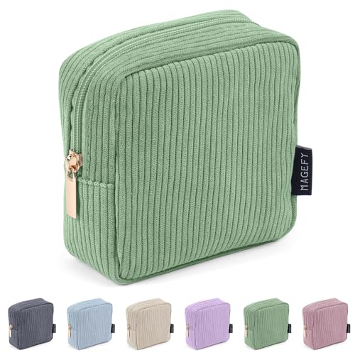MAGEFY Small Makeup Bag Mini Cosmetics Bag Makeup Bag for Purse Corduroy Cute Cosmetic Pouch for Women with Slip-in Pockets (Green) - Image 2