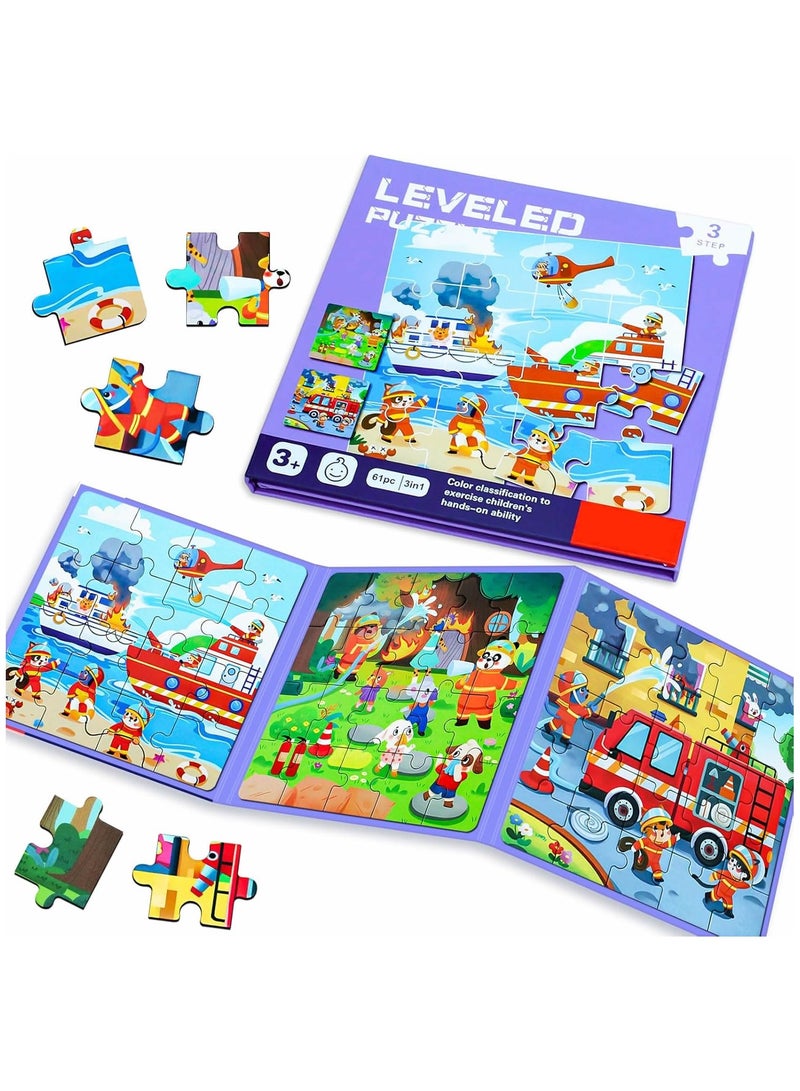 Magnetic Puzzles for Kids Ages 3-5, 3 in 1 Toddler Magnet Jigsaw Puzzle Book, Kids Travel Puzzles Toys, Preschool Learning Toy for Kids 3-8 Year (Fire Brigade) - Image 1