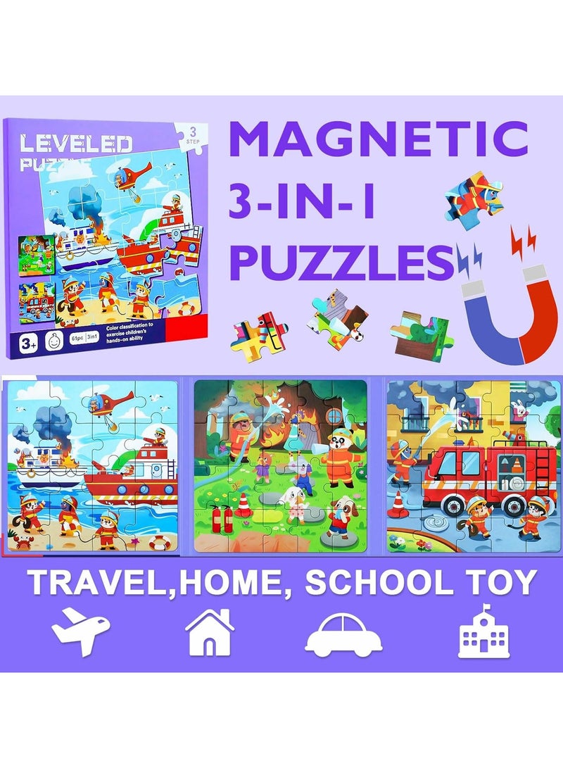 Magnetic Puzzles for Kids Ages 3-5, 3 in 1 Toddler Magnet Jigsaw Puzzle Book, Kids Travel Puzzles Toys, Preschool Learning Toy for Kids 3-8 Year (Fire Brigade) - Image 3