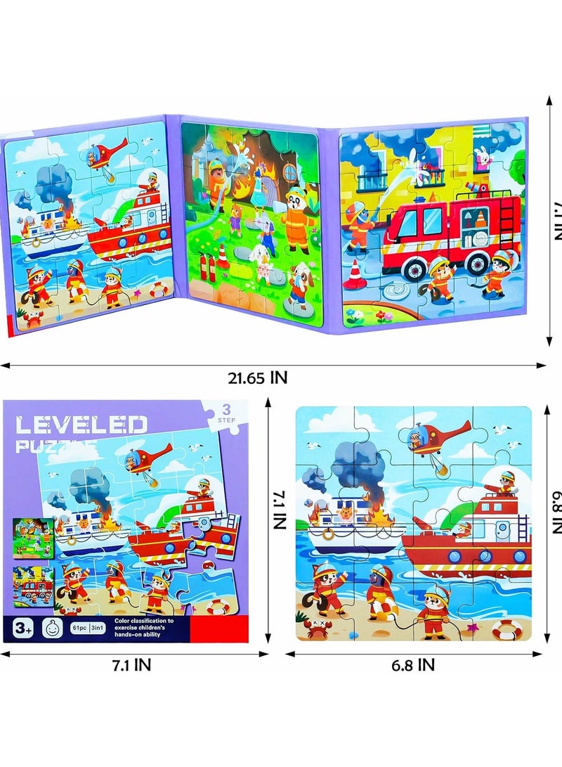 Magnetic Puzzles for Kids Ages 3-5, 3 in 1 Toddler Magnet Jigsaw Puzzle Book, Kids Travel Puzzles Toys, Preschool Learning Toy for Kids 3-8 Year (Fire Brigade) - Image 4
