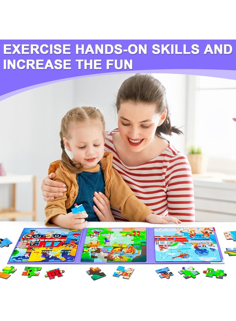 Magnetic Puzzles for Kids Ages 3-5, 3 in 1 Toddler Magnet Jigsaw Puzzle Book, Kids Travel Puzzles Toys, Preschool Learning Toy for Kids 3-8 Year (Fire Brigade) - Image 2