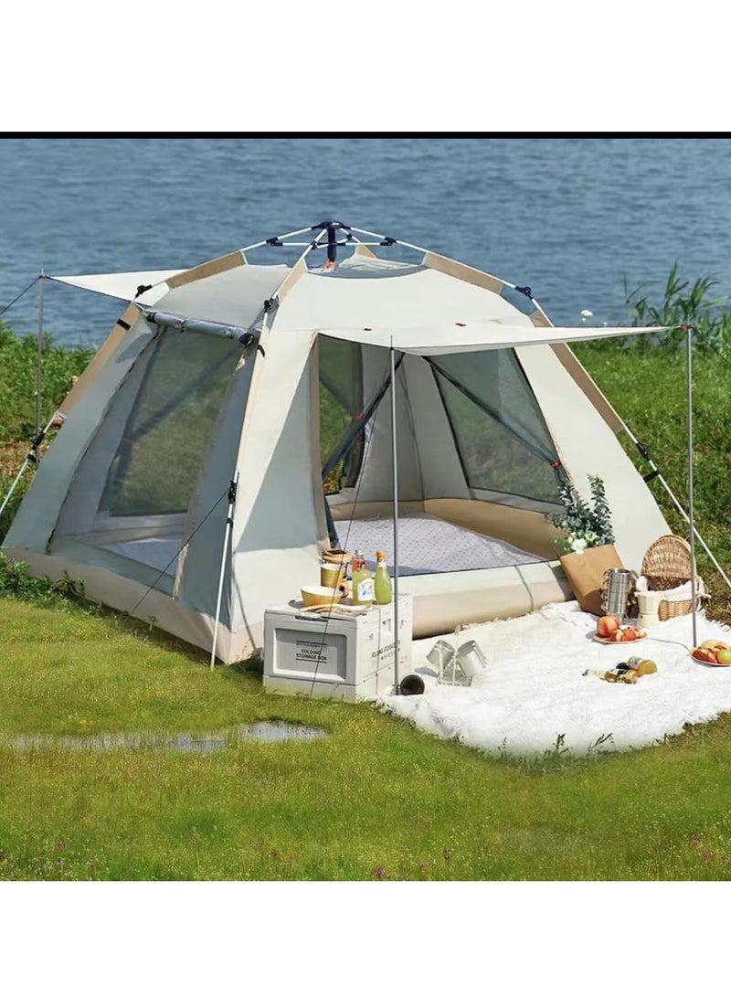 Pop-up family camping tent, self-erecting, portable and foldable, waterproof polyester, ventilated and sunshade, four-season outdoor shelter (240x240x155 cm) for 6-10 people
