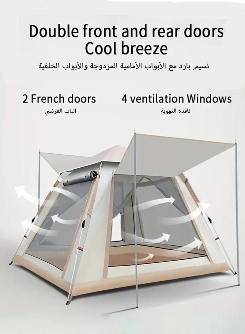 Pop-up family camping tent, self-erecting, portable and foldable, waterproof polyester, ventilated and sunshade, four-season outdoor shelter (240x240x155 cm) for 6-10 people
