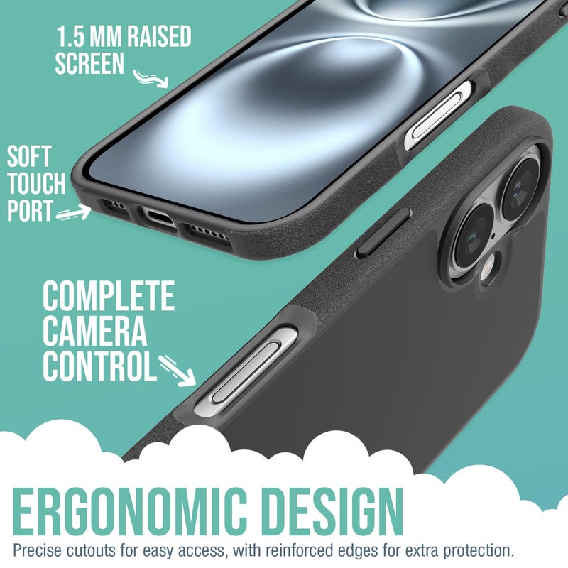 SmartishÂ® iPhone 16 MagSafe Case - Gripmunk Magnetic Slim Case [Lightweight + Protective] Thin Grip Cover with Microfiber Lining for Apple iPhone 16 - Black Tie Affair - Image 3