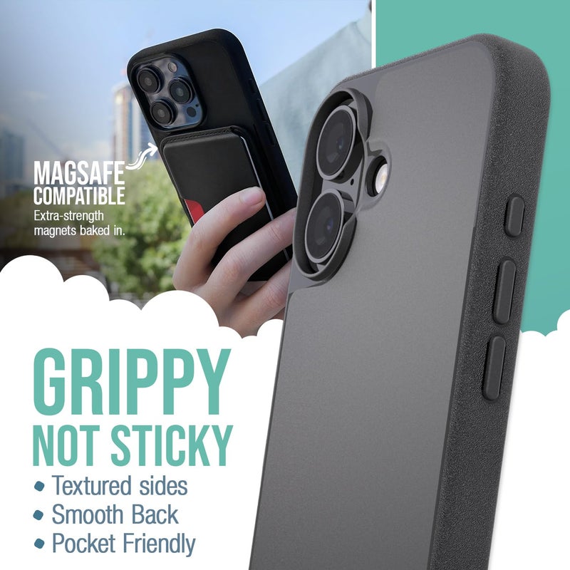 SmartishÂ® iPhone 16 MagSafe Case - Gripmunk Magnetic Slim Case [Lightweight + Protective] Thin Grip Cover with Microfiber Lining for Apple iPhone 16 - Black Tie Affair - Image 2