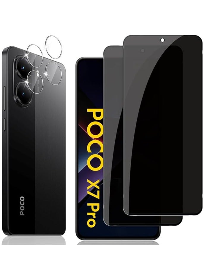 Privacy Screen Protector for Xiaomi Poco X7 Pro 5G and Camera Lens Protector, 【2+2 Pieces】 Anti-Spy Glass Tempered Glass, 9H Anti-Spy Anti-Scratch Hardness - Image 1