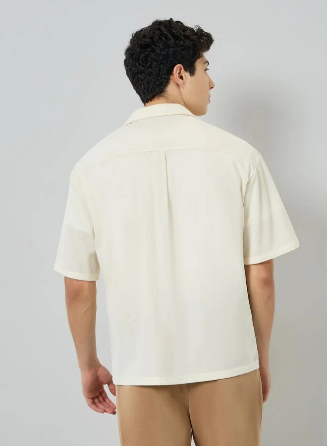 Take Two Cream Men Textured Resort Collar Shirt for Men | Best Price UAE