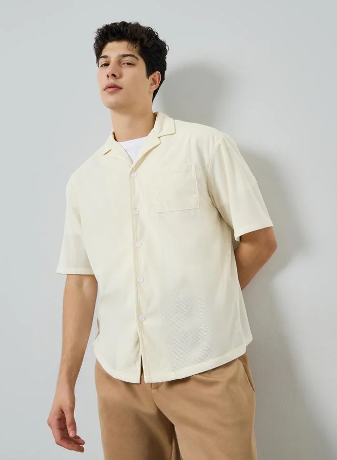 Take Two Cream Men Textured Resort Collar Shirt for Men | Best Price UAE