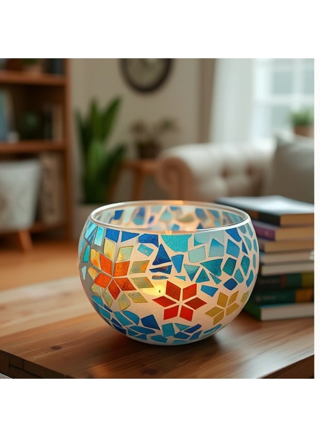 Loquat Handmade DIY Mosaic Lantern Material Bag Thanksgiving Lantern Candlestick Girl Toy Kindergarten Art Table Lamp-Color:Pond 【large Candlestick】 Ultra-thin Highly Transparent Mosaic Material Pack - Image 3