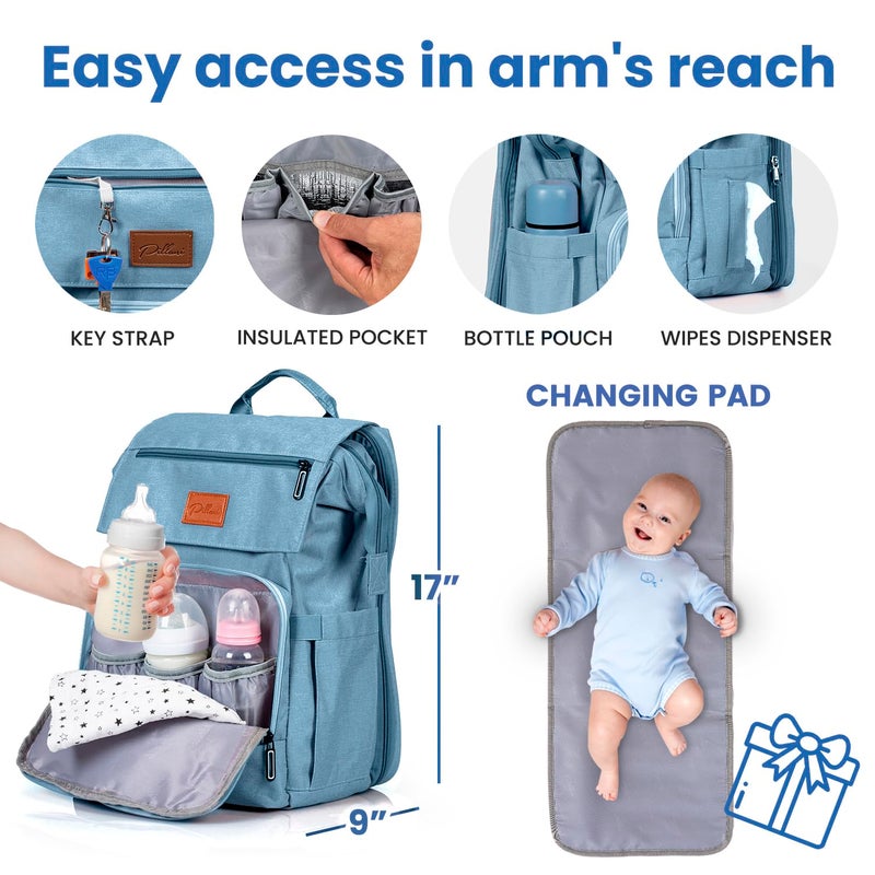 PILLANI Baby Shower Gifts Diaper Bag Backpack - Large Capacity Baby Bag Backpack, Wide Opening & Easy Access Stylish Baby Diaper Bag - Waterproof, Durable, Travel-Friendly Organizer w/ Foldable Changing Pad - Image 3