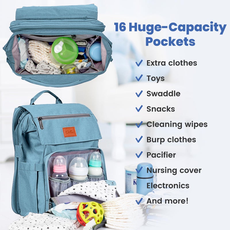 PILLANI Baby Shower Gifts Diaper Bag Backpack - Large Capacity Baby Bag Backpack, Wide Opening & Easy Access Stylish Baby Diaper Bag - Waterproof, Durable, Travel-Friendly Organizer w/ Foldable Changing Pad - Image 2