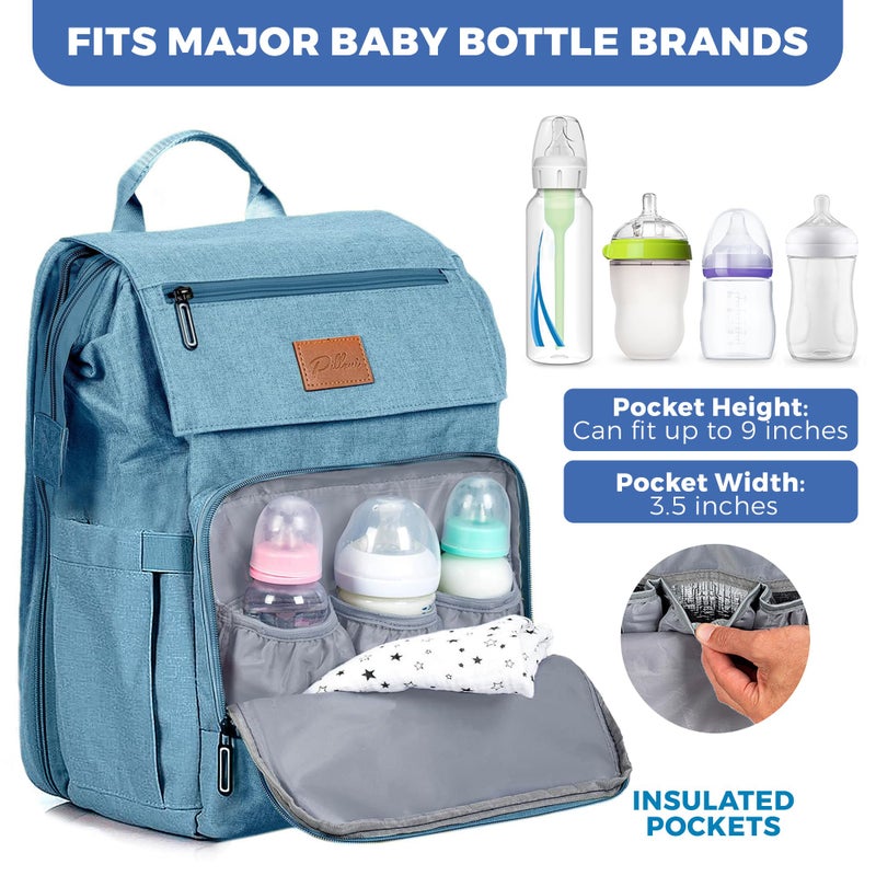 PILLANI Baby Shower Gifts Diaper Bag Backpack - Large Capacity Baby Bag Backpack, Wide Opening & Easy Access Stylish Baby Diaper Bag - Waterproof, Durable, Travel-Friendly Organizer w/ Foldable Changing Pad - Image 4