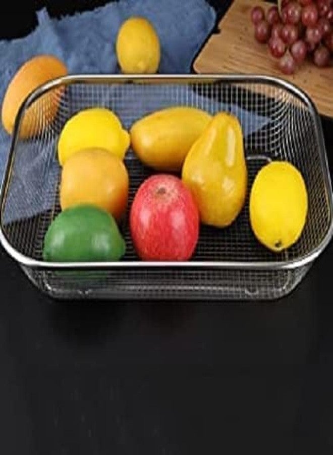 Cuzenal Drain Basket Steel Big Drip Tray Kitchen Drying Stand Mesh Sink Rectangle Basket Mesh Fruits, Vegetable, Drainer Washer (Pack of 1, 30 X 20 X 6 Centimeters, Silver) - Image 3