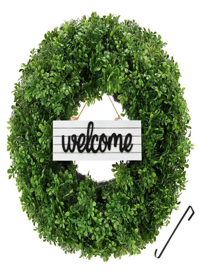 Huadanbor 24" Spring Wreath for Front Door, Artificial Boxwood Wreaths, Summer Door Wreath, Used for Spring Home Decor,Farmhouse or Room Indoors,Outdoors, corridors, Offices (Green) - Image 1