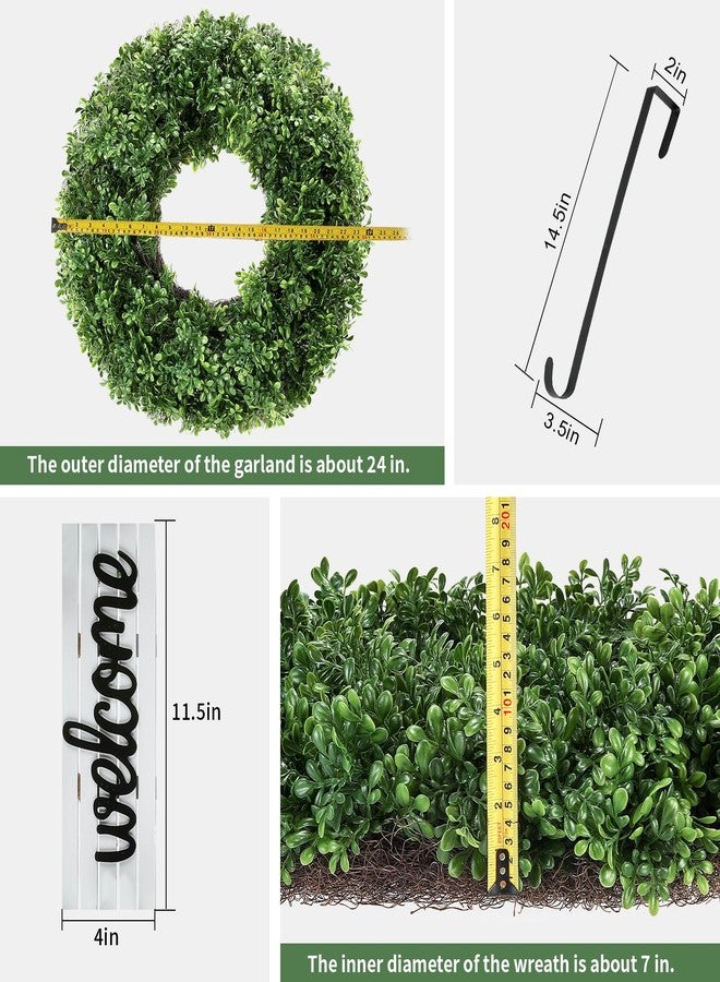 Huadanbor 24" Spring Wreath for Front Door, Artificial Boxwood Wreaths, Summer Door Wreath, Used for Spring Home Decor,Farmhouse or Room Indoors,Outdoors, corridors, Offices (Green) - Image 2