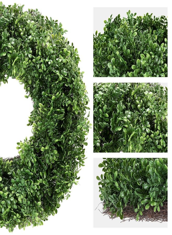 Huadanbor 24" Spring Wreath for Front Door, Artificial Boxwood Wreaths, Summer Door Wreath, Used for Spring Home Decor,Farmhouse or Room Indoors,Outdoors, corridors, Offices (Green) - Image 3