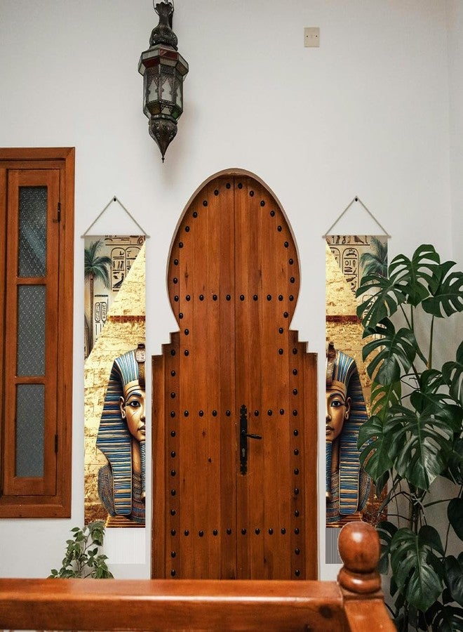 مجموعة من قطعتين من نسيجيات AHANDMAKER، بتصميم فرعون مصري وأهرامات، نسيج طويل عمودي ذو طابع تاريخي قديم، ستارة باب مزينة بشرابة، مناسبة لغرفة النوم وغرفة المعيشة، مقاس 13 × 51 بوصة - Image 2
