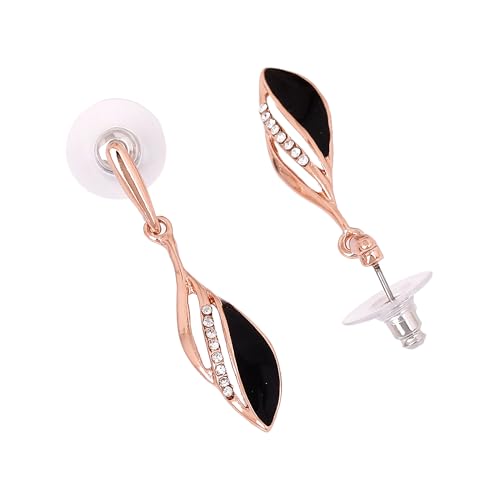 Estele Rose Gold Plated Stylish black coloured enamel hanging earrings for women - Image 2