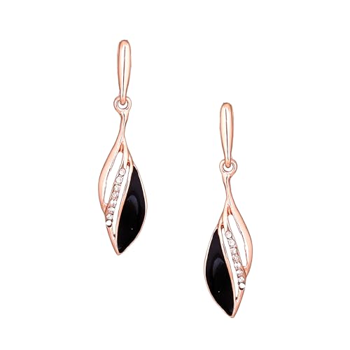 Estele Rose Gold Plated Stylish black coloured enamel hanging earrings for women - Image 1