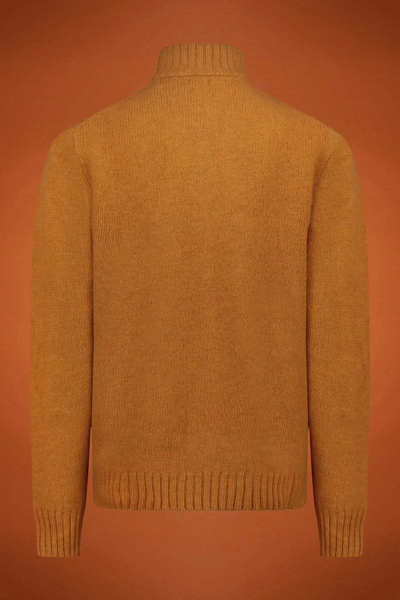Men's zipped high neck jumper - Ochre Yellow