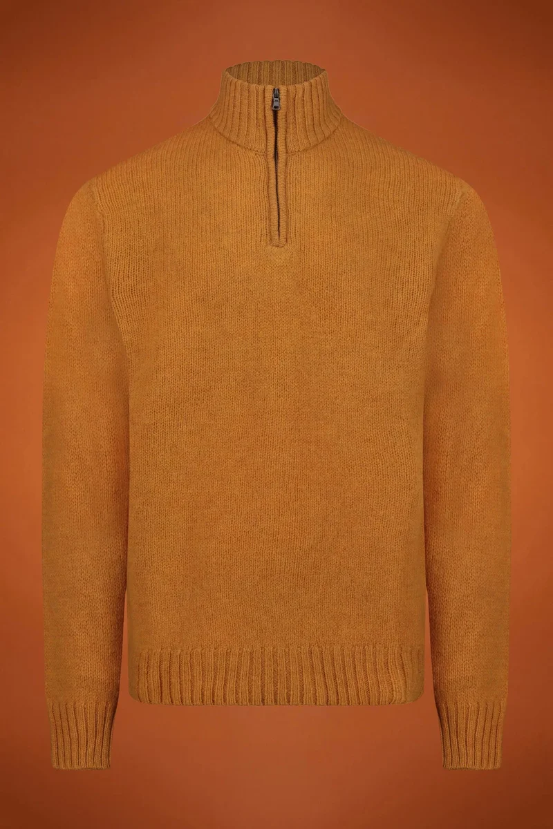 Doppelganger Yellow Men's zipped high neck jumper - Ochre Yellow for Men | Best Price UAE