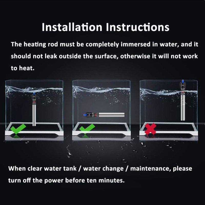 VAYINATO سخان ستانلس ستيل 300 واط مع غطاء واقي وسخان مياه ودرجة حرارة قابلة للتعديل، مقاوم للانفجار مع كوب شفط (السخان سيعمل فقط عند وضعه تحت الماء) - Image 3