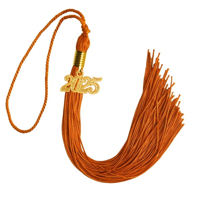 SINGLE COLOR GRADUATION TASSEL WITH 2025 YEAR CHARM 9 ORANGE