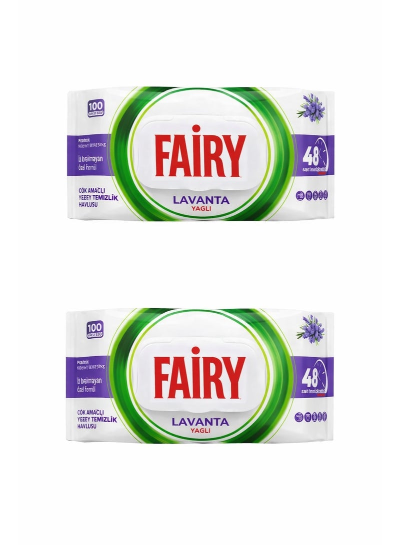 Fairy |2 Pack Of | Fairy Multi-Purpose Surface Cleaning Towel 100 Sheets | Lavender | 48 Hours Cleaning Effect | Traceless Formula - Image 1