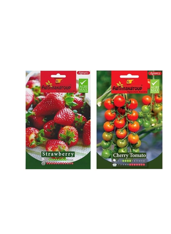 Generic Strawberry seeds + Cherry tomato seeds | Premium Quality Seeds by Agrimaxgroup Seeds Hybrid,Organic Non MO Vegetable Seeds for Home and Garden Potted Plants,Easy to Plant,| Made in SPAIN| 5g 