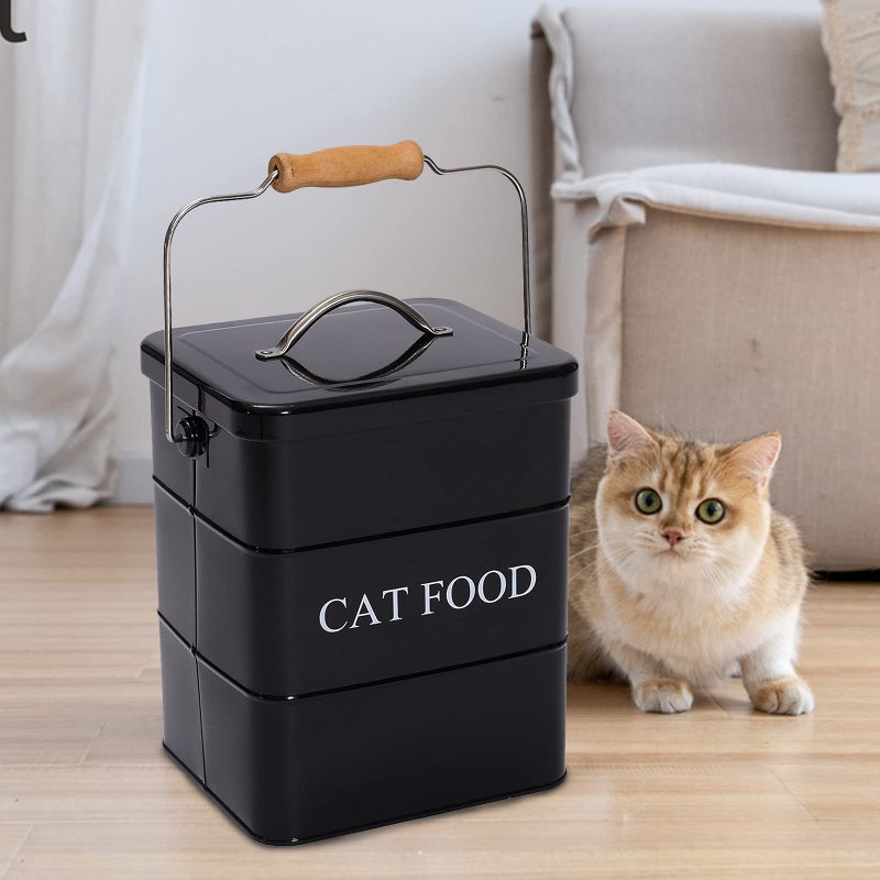 Morezi Cat Food Treat Storage Container with lid scoop included - Perfect Farmhouse Cat Food Bin for Kitchen Countertop, Shelf, Decoration Home - Cat Food - Black - Image 3