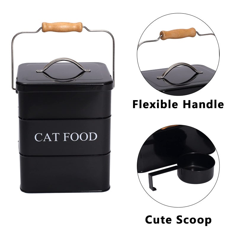 Morezi Cat Food Treat Storage Container with lid scoop included - Perfect Farmhouse Cat Food Bin for Kitchen Countertop, Shelf, Decoration Home - Cat Food - Black - Image 4