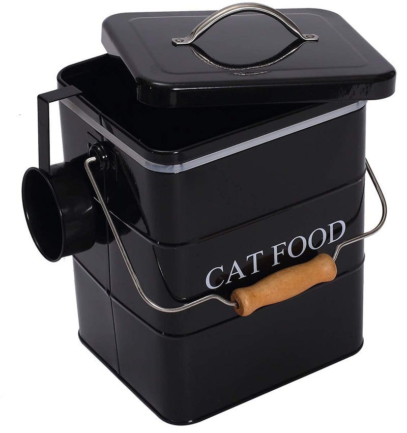 Morezi Cat Food Treat Storage Container with lid scoop included - Perfect Farmhouse Cat Food Bin for Kitchen Countertop, Shelf, Decoration Home - Cat Food - Black - Image 1