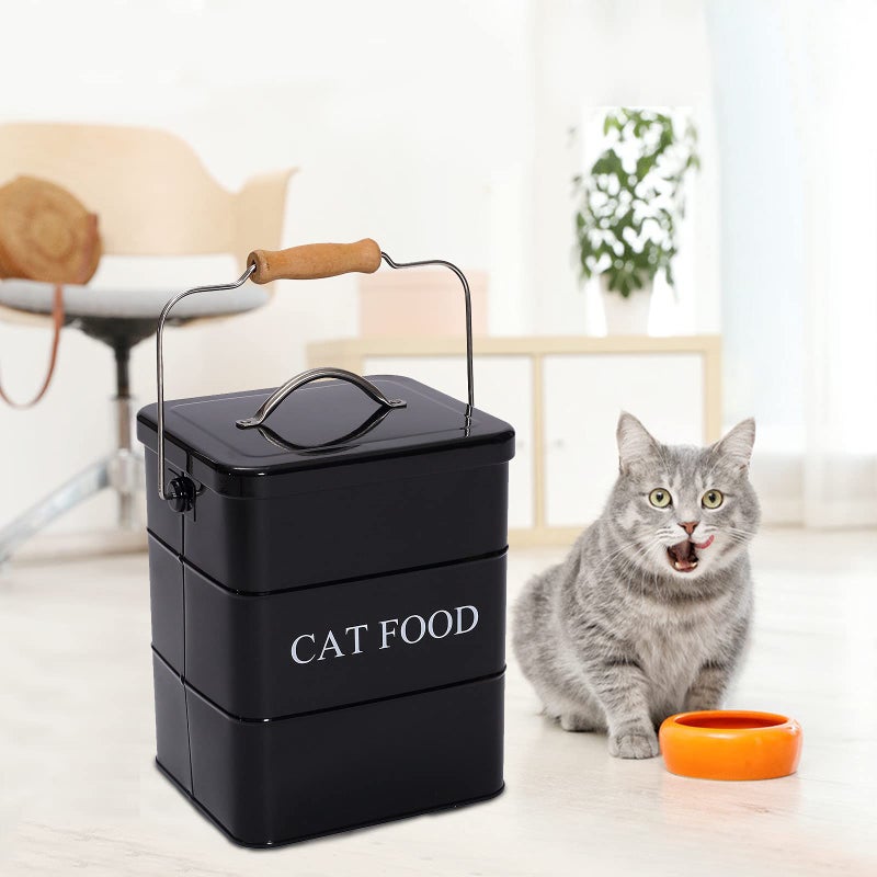 Morezi Cat Food Treat Storage Container with lid scoop included - Perfect Farmhouse Cat Food Bin for Kitchen Countertop, Shelf, Decoration Home - Cat Food - Black - Image 5