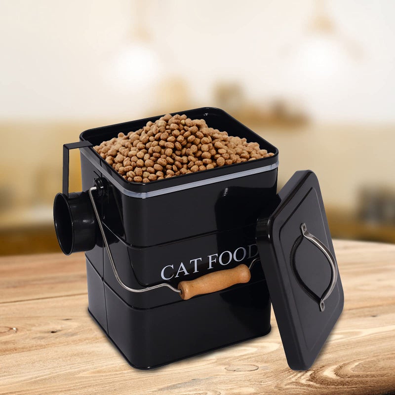 Morezi Cat Food Treat Storage Container with lid scoop included - Perfect Farmhouse Cat Food Bin for Kitchen Countertop, Shelf, Decoration Home - Cat Food - Black - Image 2