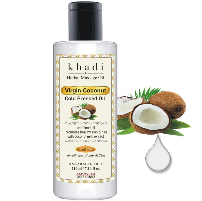Satvayush Khadi Cold Pressed Coconut Oil - For Skin, Hair Care & Baby Massage Natural Hair Oil - 210 ml (Pack of 1) - Image 1